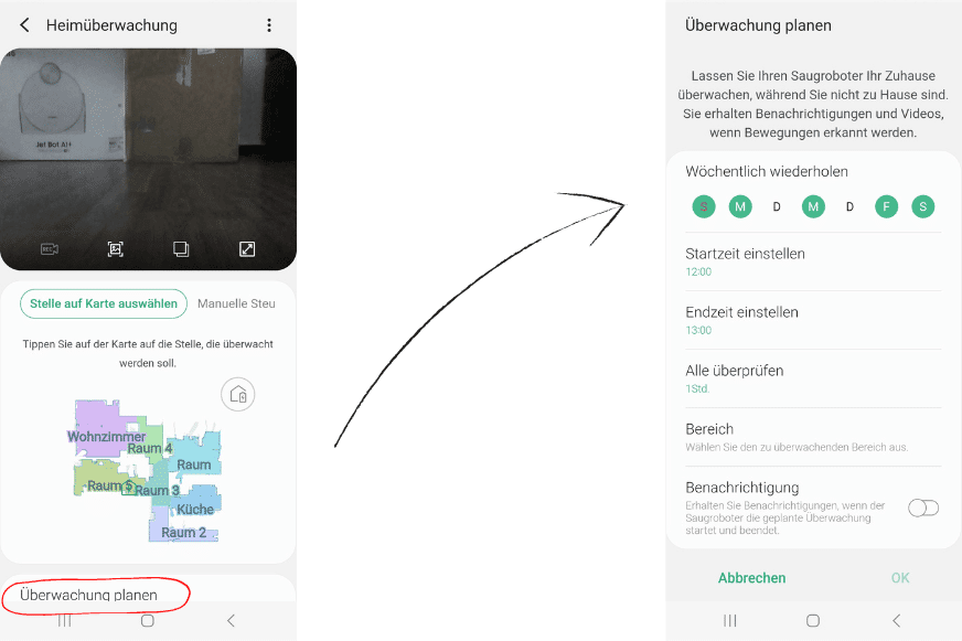 Heimüberwachung des Samsung Jet Bot AI+ ist zu sehen.